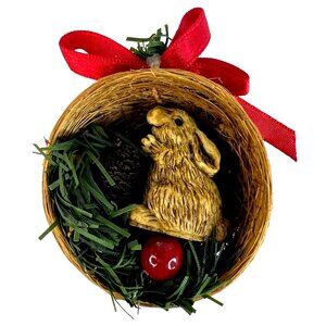 Vintage Silvestri Bunny Rabbit in Nest Christmas Ornament Handcrafted